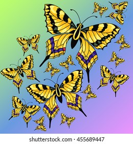 Fondo colorido Abstractas con mariposas, Ilustración vectorial