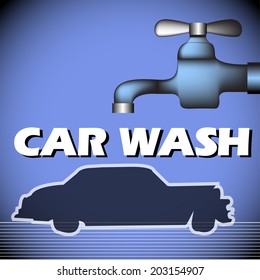 Abstract colorful background with car shape, water tap and the text car wash written with white letters