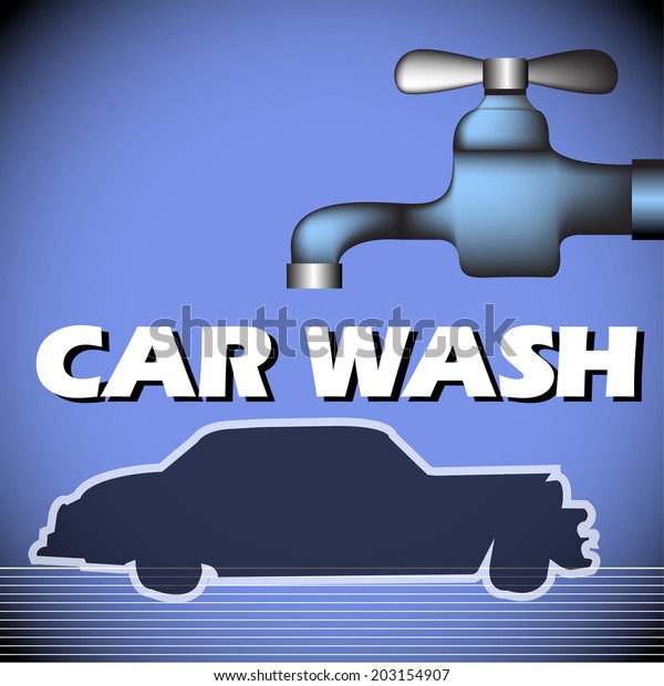 Abstract colorful background\
with car shape, water tap and the text car wash written with white\
letters
