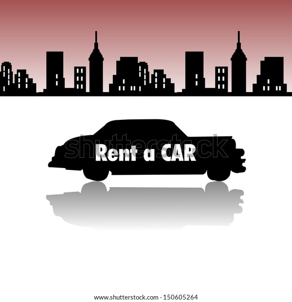 Abstract colorful background with a car\
silhouette having the text rent a car written with white letters.\
Car rental concept