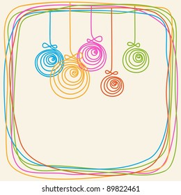 Abstract  colorful background. Card with linear christmas balls of doodles