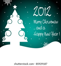 Abstract colorful background with Christmas tree, snowflakes and the text 2012 Merry Christmas and a Happy New Year written with white letters