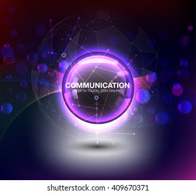 Abstract colorful background. Abstract circle bokeh and shine. Connection structure molecules circle. Point and curve constructed the sphere wireframe, technological sense.  Vector illustration