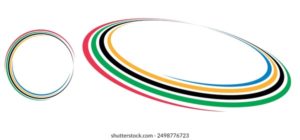 Abstract colorful background in circle. Red, Green, Black, Yellow and Blue colors spiral lines.