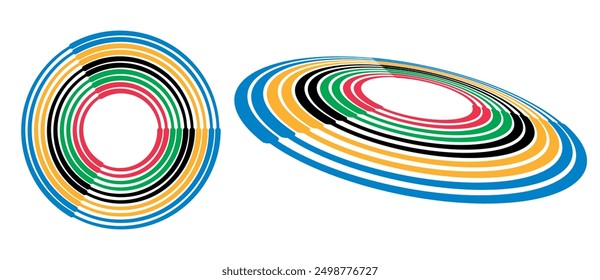 Abstrakter bunter Hintergrund im Kreis. Die Farben Rot, Grün, Schwarz, Gelb und Blau sind spiralförmige Linien.
