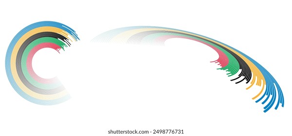 Abstract colorful background in circle. Red, Green, Black, Yellow and Blue colors spiral lines.