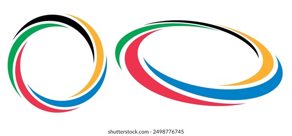 Abstract colorful background in circle. Red, Green, Black, Yellow and Blue colors spiral lines.