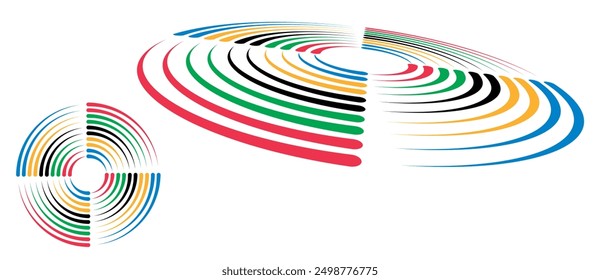 Abstract colorful background in circle. Red, Green, Black, Yellow and Blue colors spiral lines.