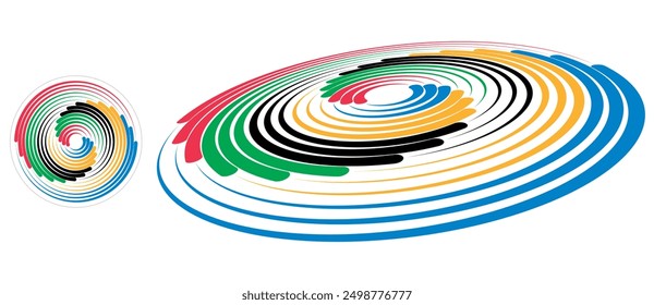Abstrakter bunter Hintergrund im Kreis. Die Farben Rot, Grün, Schwarz, Gelb und Blau sind spiralförmige Linien.