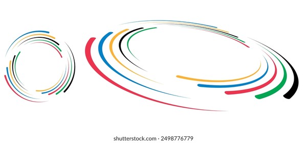 Abstract colorful background in circle. Red, Green, Black, Yellow and Blue colors spiral lines.