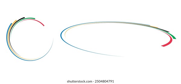 Abstract colorful background in circle. Red, Green, Black, Yellow and Blue colors spiral lines.