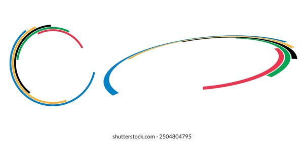 Abstract colorful background in circle. Red, Green, Black, Yellow and Blue colors spiral lines.