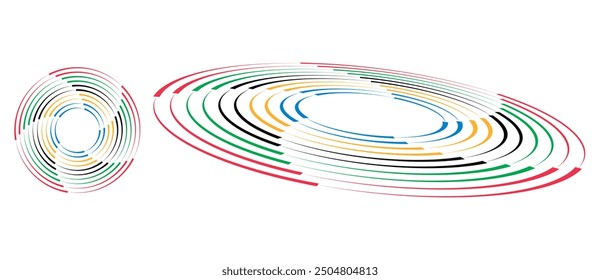 Abstract colorful background in circle. Red, Green, Black, Yellow and Blue colors spiral lines.