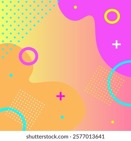abstract colorful background with circles, plus, and square drawn by hand. vector