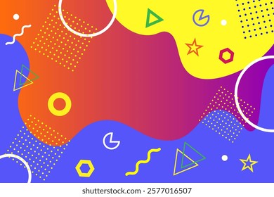 abstract colorful background with circles, triangle, and square drawn by hand. vector