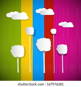 Abstract Colorful Background with Clouds and Trees 