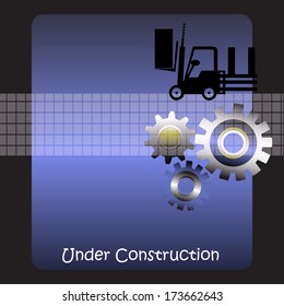 Abstract colorful background with cogwheels and the text under construction written below. Under construction theme