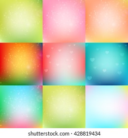 Abstract colorful background collection. Rainbow background. Sky background. Abstract vector multicolored blurred background set. For Web and Mobile Applications, games, presentations.