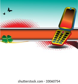 Abstract colorful background with colored banner, small butterfly shapes and cellular phone