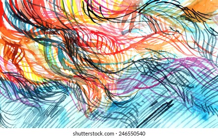 abstract colorful background of colored lines & spot/ watercolor painting/ vector illustration