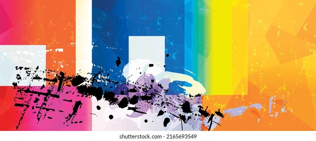 abstract colorful  background composition, with geometric lines, triangels, paint strokes and splashes