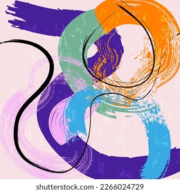 abstract colorful background composition, illustration, with lines, waves, circle, paint strokes and splashes 