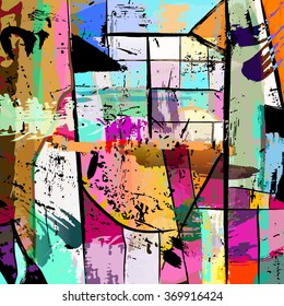 abstract colorful background composition, with paint strokes, splashes and squares