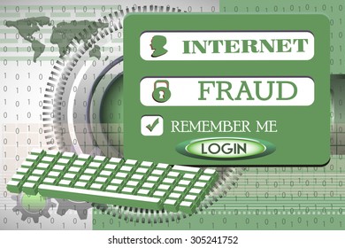 Abstract colorful background with computer keyboard, login design with the text internet fraud written with capital letters