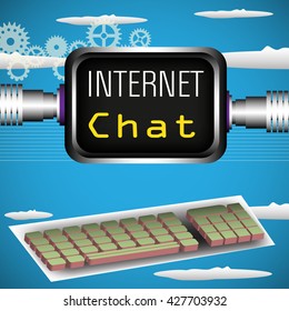 Abstract colorful background with computer keyboard and a screen with the text internet chat