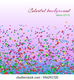 Abstract colorful background with confetti on a pink backdrop.
