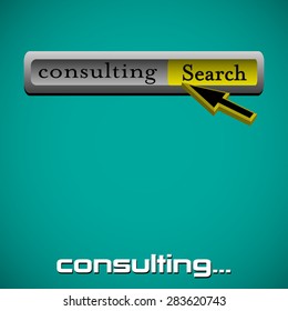 Abstract colorful background with consulting search bar and a cursor colored in yellow and black ready to press the search button