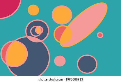 Abstract colorful geometriс background. Cosmic mosaic with red and yellow color circles. Fabric or carpet modern print. Kids product pattern. Warm color palette abstraction. Psychedelic template