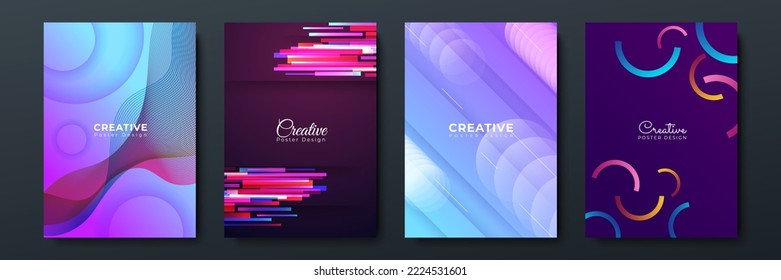Abstract colorful background cover set with modern clean geometric shiny shapes elements for cover, presentation, poster, banner. Vector illustration for multipurpose business or technology needs
