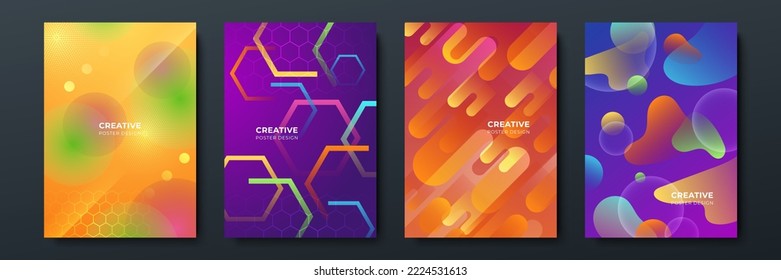 Resumen de la cubierta de fondo colorida con elementos geométricos brillantes modernos para la cubierta, presentación, afiche, banner. Ilustración de vectores para necesidades comerciales o tecnológicas multipropósito