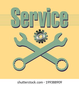 Abstract colorful background with crossed wrenches and one gear. Service concept