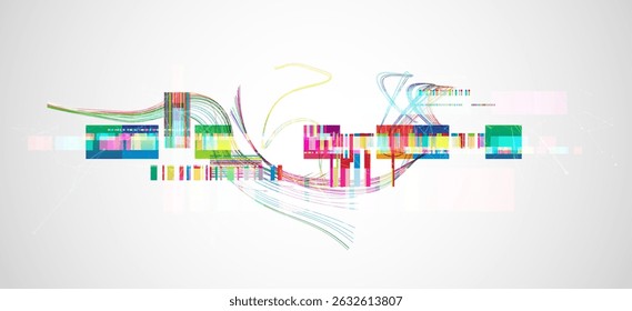 Abstract colorful background with different elements and lines. Color chaos. Vector illustration.