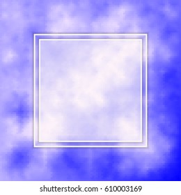 Abstract colorful background, digital art. Blue sky with white clouds and empty box frame for the text. Isolated design elements