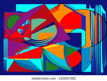 abstract colorful background ,fancy geometric and curved shapes red, blue,orange