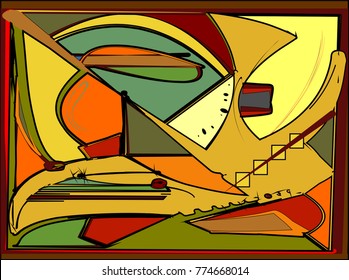 abstract colorful background , fancy  geometric and curved shapes green orange
