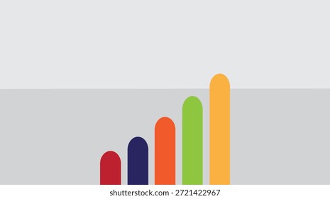 Abstractas fondo colorido con una Ilustración vectorial 3D de lápices de colores y un signo de gráfico de barras financieras para representar el crecimiento del negocio y el progreso de los datos económicos