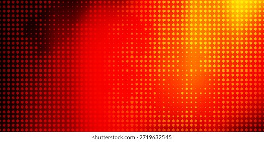 Abstractas fondo colorido con un patrón de semitono de estrella repetido con una suave transición de degradado de tonos rojos y púrpuras a tonos cian y azules brillantes.