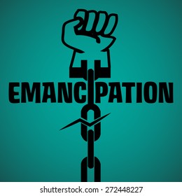 Abstract colorful background with a fist in the end of a broken chain. Emancipation concept