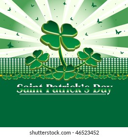 Abstract colorful background with four leaf clovers and the text Saint Patrick's Day written in the middle of the image