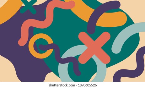 Abstract colorful background with fun lively trendy shapes