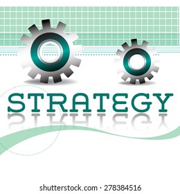 Abstract colorful background with gears and the text strategy written with blue letters