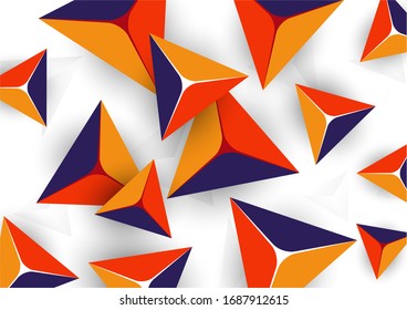 Abstract colorful background with geometric elements. Flying pyramids, triangles. Minimal cover design. Template for your corporate design. Vector illustration