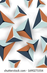 Abstract colorful background with geometric elements. Flying pyramids, triangles. Minimal cover design. Template for your corporate design. Vector illustration