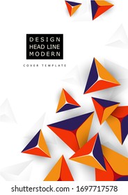 Abstract colorful background with geometric elements. Flying pyramids, triangles. Minimal cover design. Template for your corporate design. Vector illustration