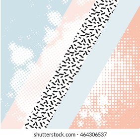 Abstract colorful background with geometric elements.Trendy geometric elements memphis cards. Retro style texture, pattern and geometric elements. Modern abstract design poster, cover, card design.