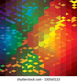 abstract colorful background of geometric shapes- vector graphic. This illustration has repetitive diamonds, rhombus & triangles shaped pattern made of orange,red,brown,blue,green colors